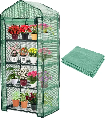 Vista 8 de Purlyu Cubierta de repuesto para invernadero de paso con puerta enrollable con cremallera, 56 x 56 x 76 pulgadas, cubierta de invernadero de PVC
