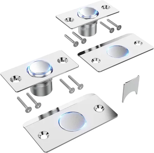 Vista 8 de Mousike Accesorios para atrapar bolas de puerta, cierre magnético oculto ajustable, placa de golpeo de acero inoxidable con fuerte succión, Negro