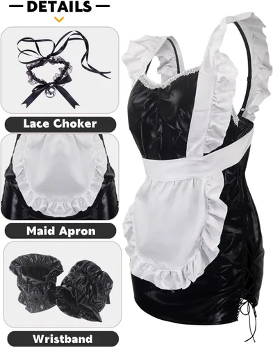 Vista 3 de paloli Disfraz de sirvienta francesa para mujer, delantal, disfraz de cosplay para fiesta de Halloween