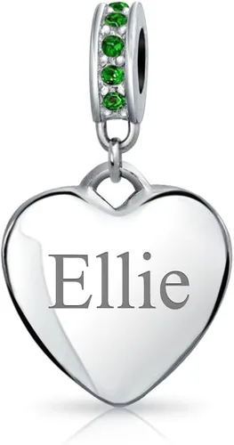 Vista 2 de Engravable Initial Monogram Crystal Accent Bale Dangle Heart Shaped Charm Bead For Women Teen .925 Sterling Silver European Bracelet Simulated