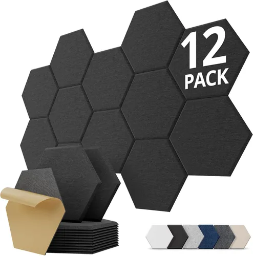 Vista 10 de Paneles de pared acústicos hexagonales autoadhesivos, paquete de 12 azulejos absorbentes de sonido para paredes y puertas, panel interior decorativo