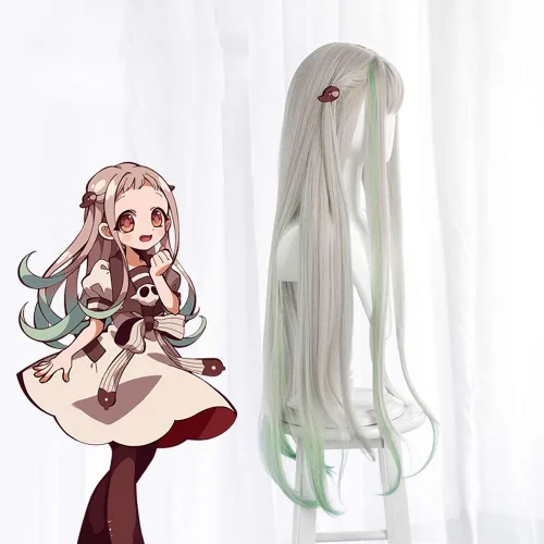 Vista 3 de JCvCX Anime Yashiro Nene - Peluca de cosplay gris con cabello largo y recto verde claro para Halloween