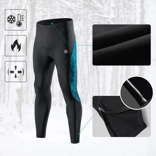 Vista 14 de Santic Mallas de ciclismo para hombre, pantalones acolchados, leggings de ciclo, pantalones de bicicleta reflectantes, para invierno, cálido, a