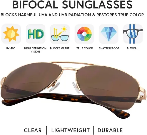 Vista 3 de VITENZI Anzio - Gafas de sol bifocales para hombres y mujeres, cuadrados, para lectura de aviador, lentes tintados al sol con lectores