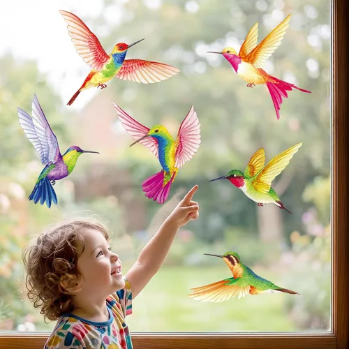 Vista 3 de BASHOM DS2-4002 - Calcomanías de pared de colibríes, para niños, desprendibles para guardería, dormitorio, sala de estar, murales de arte