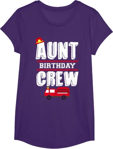 Vista 16 de Aunt Birthday Crew Fire Truck Fireman - Camiseta para fiesta de acogida, Negro, S