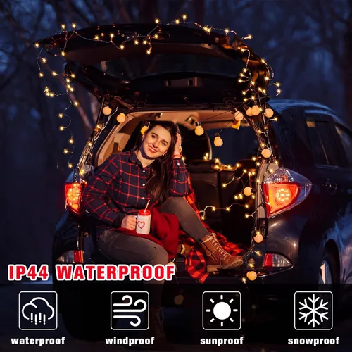 Vista 7 de Aurelema Guirnalda de luces LED de Navidad de 12 V, 33 pies, 100 luces LED para coche, decoraciones para carrito de golf, cadena de luz amarilla