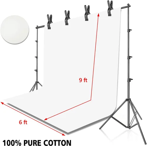 Vista 6 de HYJ-INC Sistema de soporte de fondo para fotos con kit de soporte de fondo de 8.5 x 10 pies, telón de fondo de muselina de algodón 100% blanco