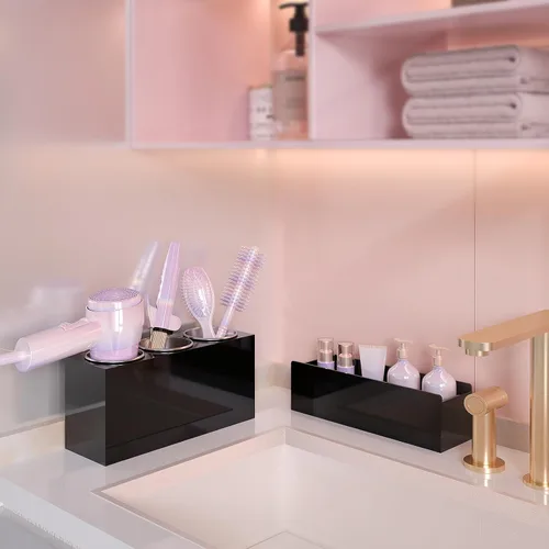 Vista 3 de Organizador de Herramientas para el Cabello, Organizador de Herramientas de Peinado de Cabello Caliente de Acrílico con 3 Compartimentos, Soporte