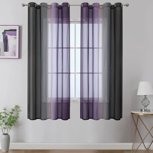 Vista 29 de Cortinas transparentes de color azul marino y negro para sala de estar, 52