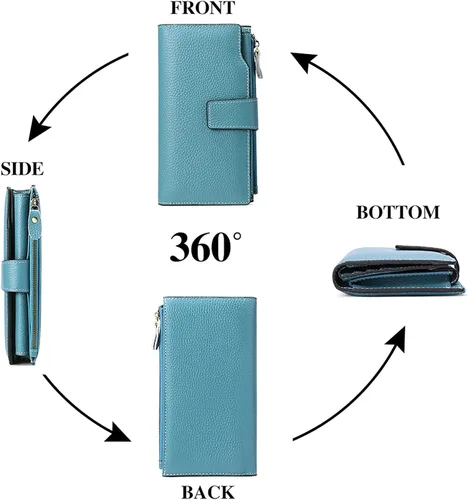 Vista 6 de SENDEFN - Cartera de cuero para mujer, portatarjetas con bloqueo RFID, monedero para mujer con cierre
