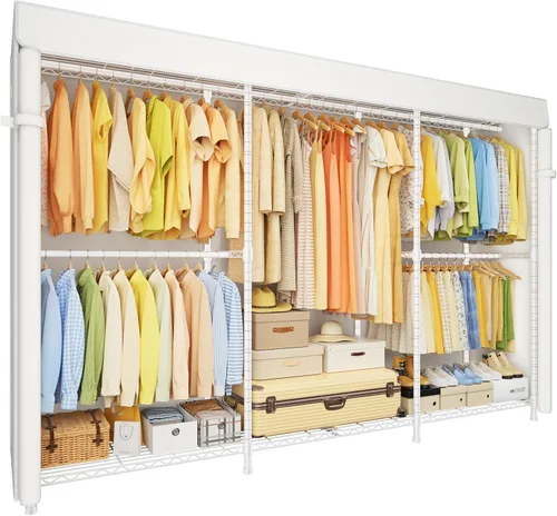 Vista 15 de ULIFHOME E14C - Sistema organizador de armario resistente, estantes de ropa independientes para colgar ropa, perchero ajustable de 58 pulgadas