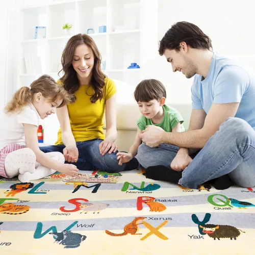 Vista 6 de Ashler - Alfombra infantil con alfabeto y animales para sala de juegos, 5.7 x 4.3 pies, alfombra de juego educativa para niños pequeños, alfombra