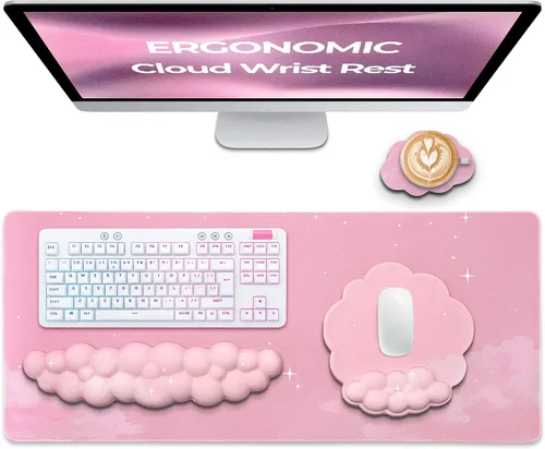 Vista 15 de Juego de Reposamuñecas para Teclado y Mouse de Calidad Premium en Forma de Nube – Accesorios de Escritorio Ergonómicos de Espuma Viscoelástica