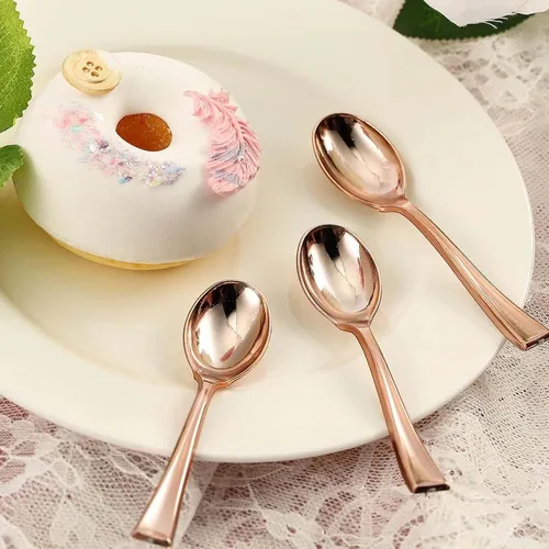 Vista 2 de Efavormart - Juego de 24 cucharas de plástico de 4 pulgadas, pequeñas cucharas desechables para degustación de postres con acabado metálico