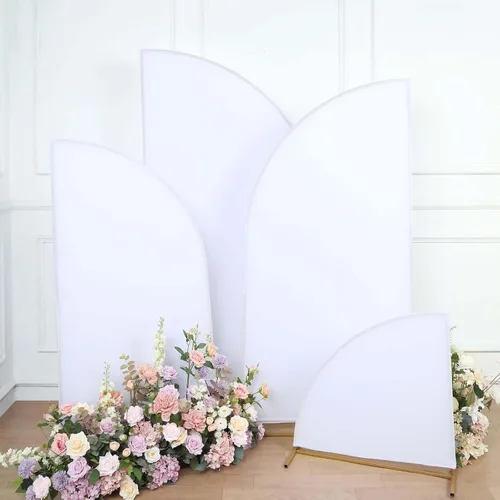 Vista 24 de Efavormart - Juego de 4 fundas de elastano beige para arco de media luna, fundas de telón de fondo Chiara de 2.5 pies a 7 pies para escenarios