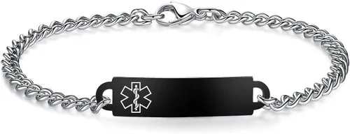 Vista 121 de Pulseras de identificación de alerta médica de 6.5 "-8.5" para mujeres, pulseras de emergencia médica de acero inoxidable, grabado gratuito