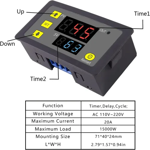Vista 2 de 2 unids temporizador de retardo relé AC 110 V 220 V 10 A 1500 W programable pantalla LED digital ciclo temporizador retardo interruptor módulo