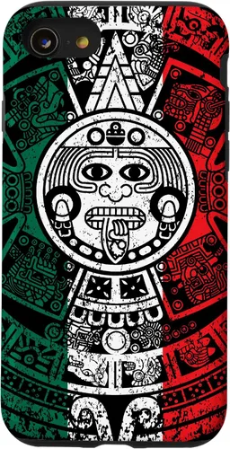 Vista 18 de Funda para iPhone 17 con calendario maya azteca con diseño de piedra solar envejecida de la bandera de México