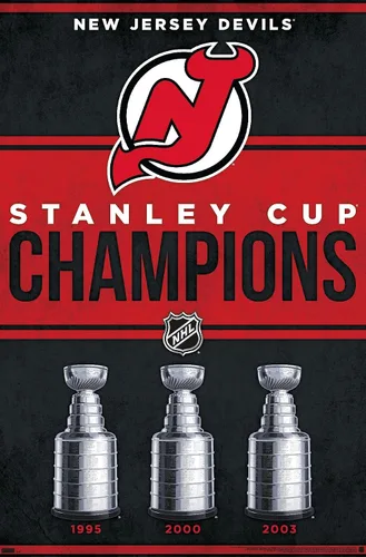 Vista 9 de Trends International NHL New Jersey Devils - Póster de pared Champions 23, 14.72 x 22.37 pulgadas, versión enmarcada de madera de granero