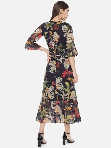 Vista 3 de Multicolor Floral Georgette Vestido Midi
