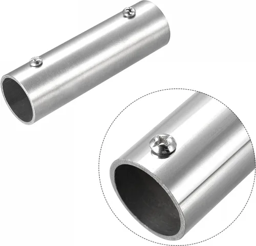 Vista 3 de uxcell Rail Pipe Fitting 2-Way 3.937 in Longitud 202 Conector recto de acero inoxidable cepillado para barandilla de pasamanos de 25mm/1" OD