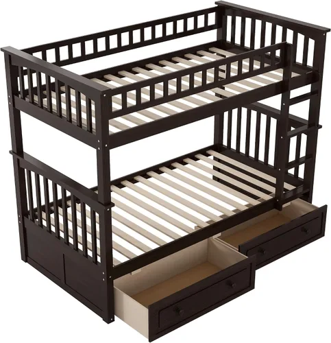 Vista 7 de Harper & Bright Designs Litera individual sobre individual con 2 cajones de almacenamiento, camas convertibles, base de cama de madera maciza