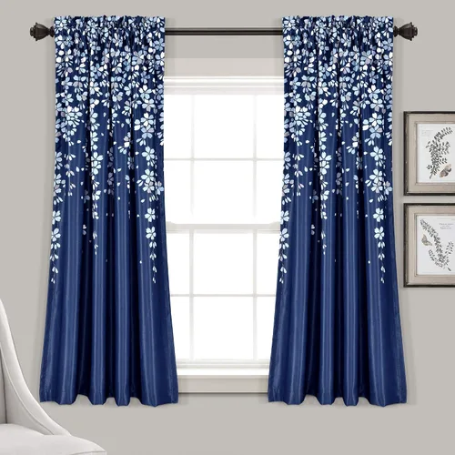 Vista 38 de Lush Decor Cenefa para ventana con flores que lloran, filtro de luz, azul y gris