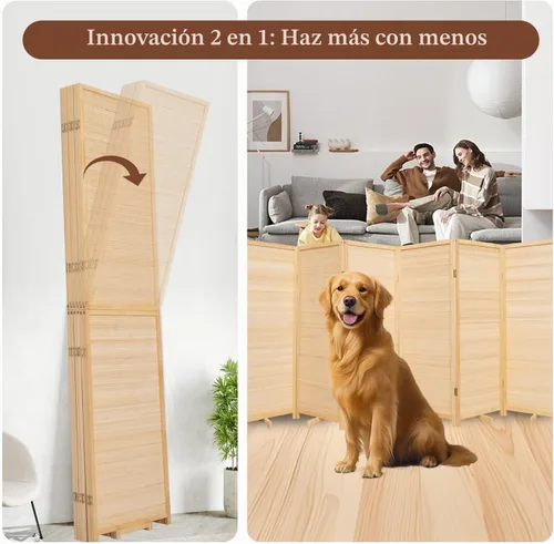 Vista 5 de Divisor de pared de bambú de 6 paneles, pantalla plegable con base extra