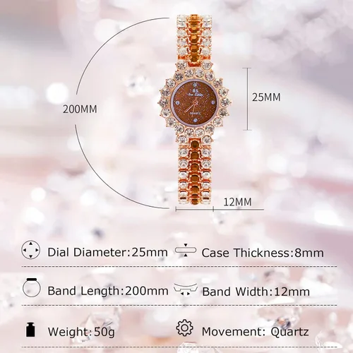 Vista 5 de RORIOS Reloj analógico de cuarzo para mujer, con pulsera de diamantes de imitación completa, reloj de pulsera de moda, reloj de diamantes