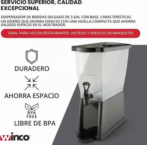 Vista 3 de Winco Dispensador de bebidas delgado de 3 galones con base