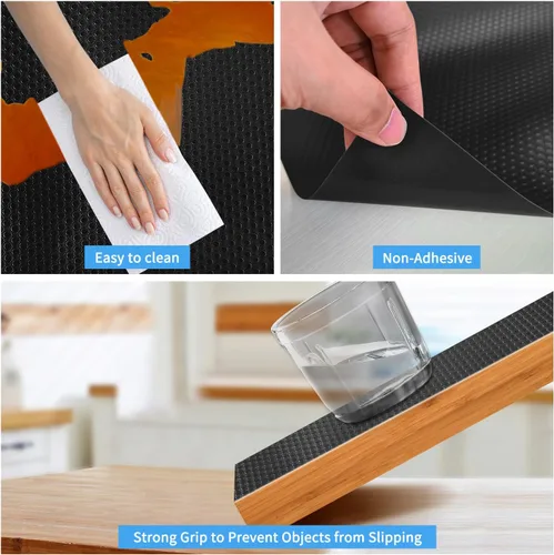 Vista 5 de Revestimientos negros para estantes de armarios de cocina, alfombrilla para cajones no adhesiva, revestimientos para refrigerador, manteles