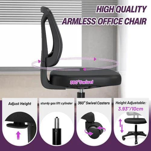 Vista 4 de Silla giratoria ecgonómica flexible para escritorio en casa, sin brazos con altura ajustable y soporte lumbar para adultos y niños