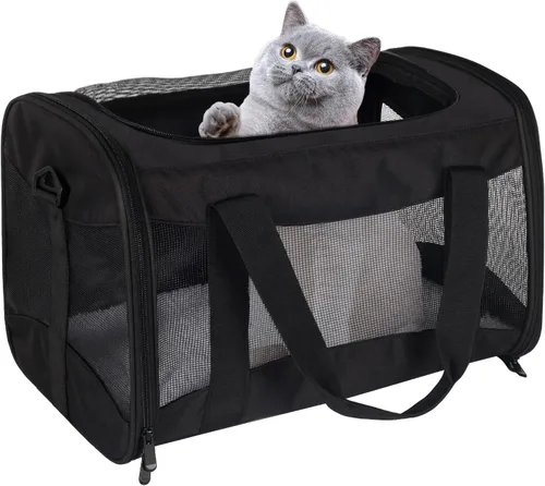Vista 3 de Estuche de transporte para gatos, aprobado por aerolíneas, portátil y transpirable, transportador de viaje para mascotas, almohadilla de forro polar