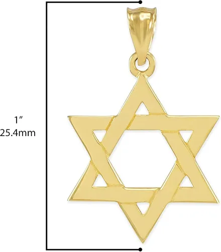 Vista 4 de Colgante de oro amarillo macizo de 14 k con forma de estrella judía de David