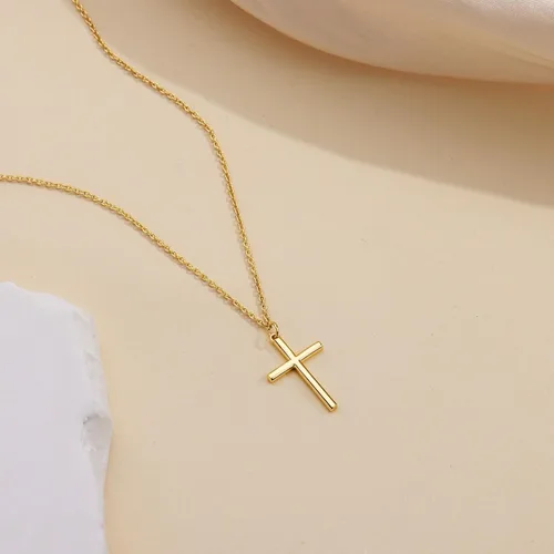 Vista 12 de Collar de cruz para mujeres y niñas, delicado chapado en oro de 14 quilates, gargantilla con dije de cruz que no se deslustra, impermeable, moderno