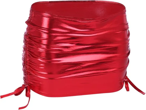 Vista 3 de Minifalda fruncida metálica brillante para mujer, aspecto húmedo, lencería micro corta, falda de baile, club, disfraz de noche