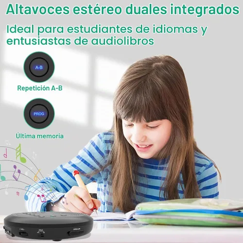 Vista 3 de MONODEAL Reproductor de CD portátil recargable Negro