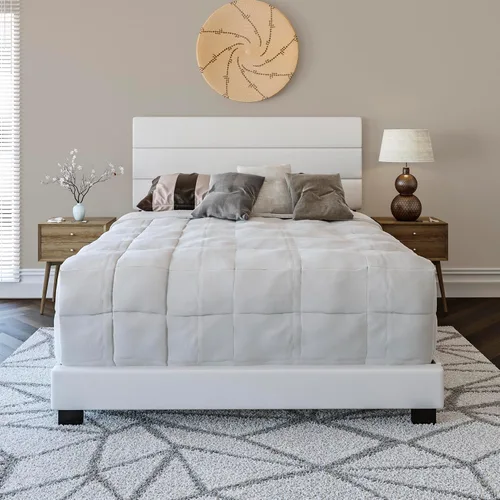 Vista 14 de Boyd Sleep Napoli - Marco de cama plataforma de cuero vegano gris tamaño King totalmente tapizado con cabecero ajustable - Se requiere somier