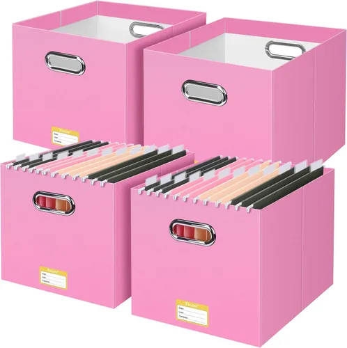 Vista 51 de BALEINE Caja organizadora de archivos, organizador de carpetas de archivos de cartón con asa para tamaño carta, caja de archivos plegable portátil