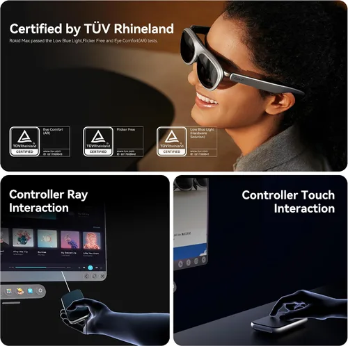 Vista 4 de Rokid AR - Gafas de Video Espacial con Sistema de 3 Pantallas, Gafas AR Max2 Negras y Computadora Espacial Station2 con Micro-OLED de 360°, OLED
