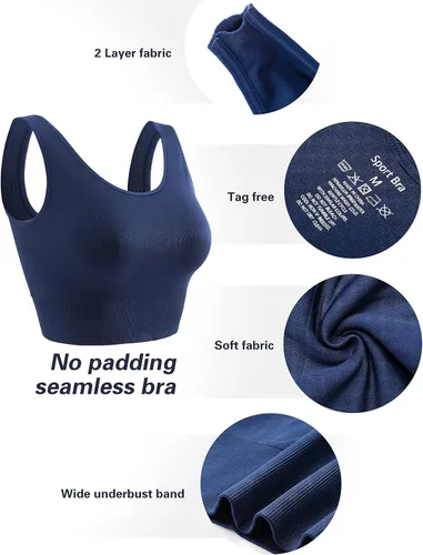 Vista 7 de SPRIMEMONG - Brasier deportivo de soporte ligero para mujer, sin costuras, línea larga, cómodo, bralette deportivo de yoga, tops de corte corto