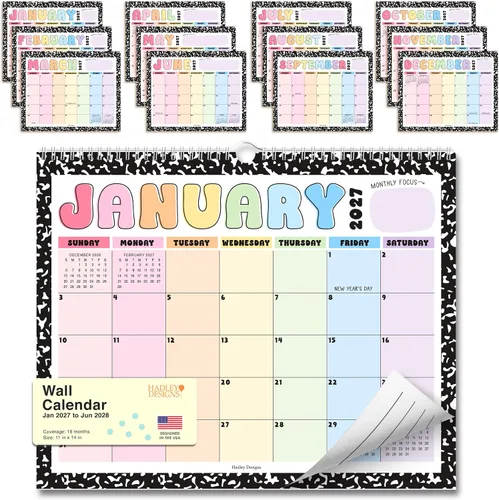 Vista 19 de Calendario de pared 2026 – Calendario de pared grande 2026 para el hogar Tiza colorida 2026-2027