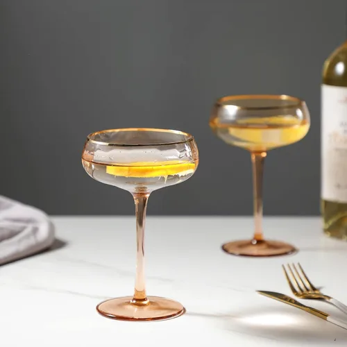 Vista 3 de 1 vaso de copa de champán con borde dorado, vasos de Martini de 8.8 onzas, vasos de cóctel hechos a mano, excelente adición a tus fiestas de boda