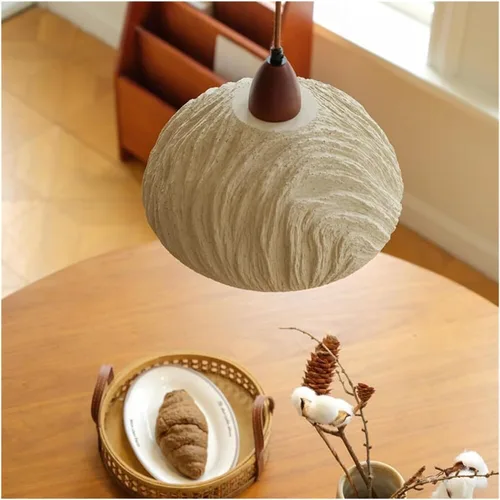 Vista 6 de Creative Round Microcement Hanging Lights Retro Industrial Pendant Light Wood Concrete Lamparas Chandelier Indoor Lighting