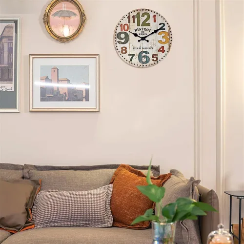 Vista 5 de NUOVO Reloj de pared de 14 pulgadas, colorido Numbe de grano de madera, reloj de pared de cuarzo silencioso, grande, decorativo, silencioso
