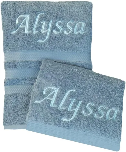 Vista 4 de Liberty21 Toallas de baño y manos bordadas de lujo, 100% algodón. Toallas bordadas personalizadas con monogramas. El juego incluye 1 toalla de baño