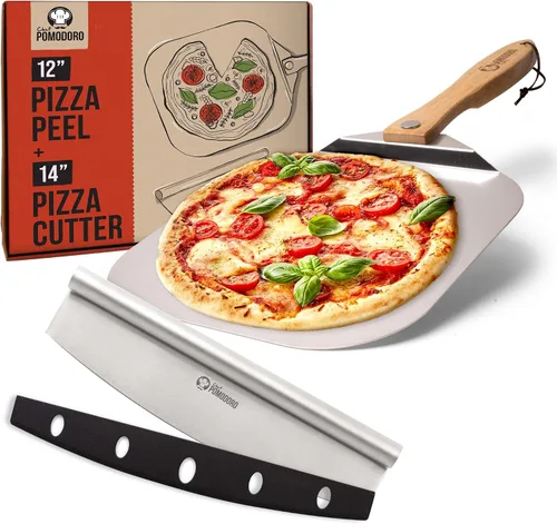 Vista 10 de Pomodoro pala para pizza de aluminio con asa de madera plegable para guardar fácilmente, de 12" x 14", para cocinar pan y pizzas en el hogar