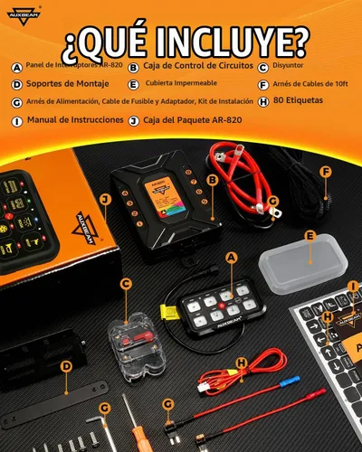 Vista 8 de Auxbeam Panel de Interruptores de 8 Posiciones AR-820 Bluetooth RGB Switch Pod Interruptor Multifunción Regulable Automático con Palanca Panel