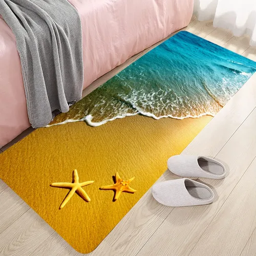 Vista 25 de LYFANS Alfombras de baño de espuma de esponja absorbente suave para baño y cocina (23.5 x 59 pulgadas), tapete de franela antideslizante brillante